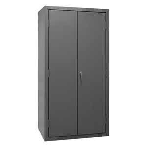 Durham Cabinet, 16 Gauge, 36 x 24 x 72, 126 Yellow Bins, Flush Doors with Louvered Panel, Lockable, Chrome Handle with Keys, Gray