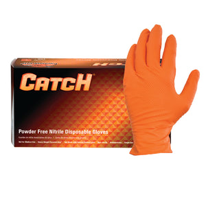 Catch Powder Free Orange Nitrile Gloves w/ Textured Grip (9 mil) | Industrial Grade | Case of 1000