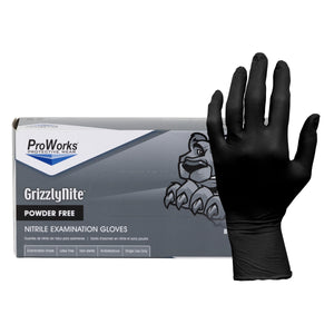 ProWorks GrizzlyNite Powder Free Black Nitrile Gloves (5.5 mil) | Exam Grade | Case of 1000